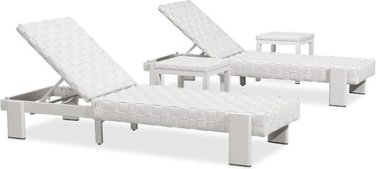 PURPLE LEAF Patio Chaise Lounge Modern Outdoor PU Leather Style Lounge Chair 4 Pieces with Adjustable Backrest Luxury Aluminum Chaise Lounge Chairs for Pool Garden Backyard Beach, White
