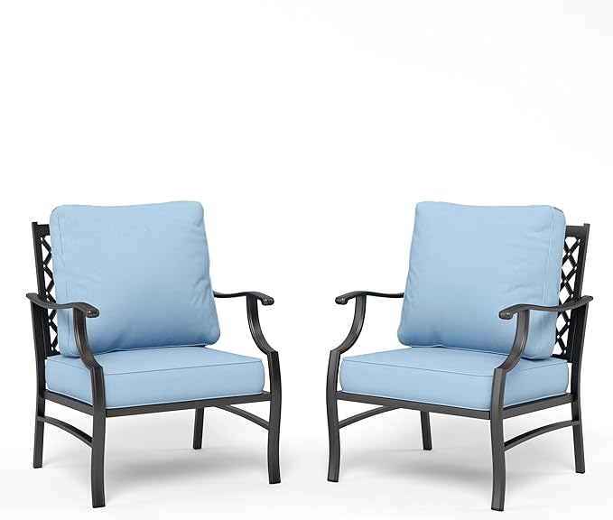 Metal Patio Chairs Set of 2 with 5.75" Extra Thick Cushion - Photo 7