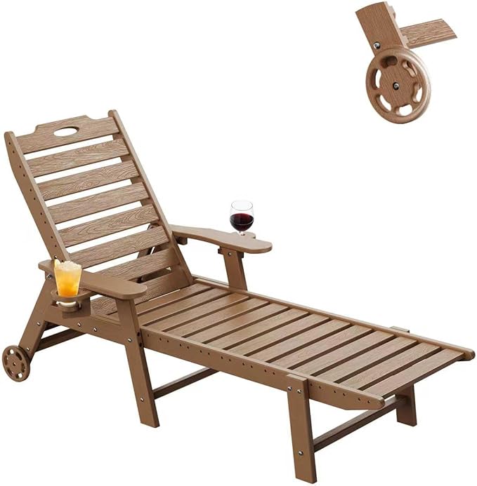 Carauci Lounge Chair Outdoor, HDPE Chaise Lounge with Wheels - Photo 1