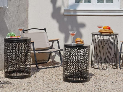 HFHOME Set of 3 Heavy-Duty Round End Table, Side Table, Coffee Table for Indoor Multifunctional Use, Outdoor Decorative Garden Stool Plant Stand-Bronze