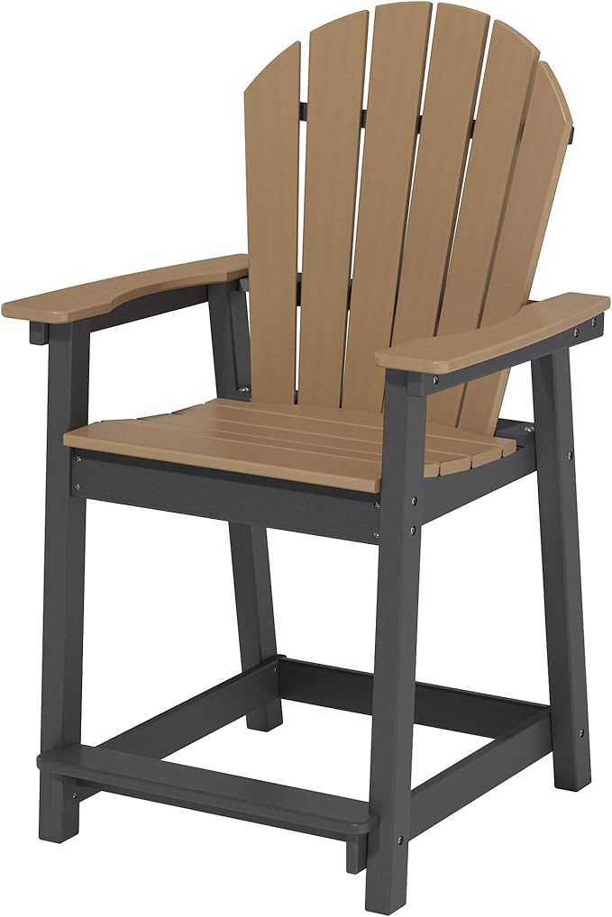 Outdoor Tall Adirondack Chair, HDPE Weather Resistant Outdoor Chair for Garden, Perfect for High Top Table & Chairs on Your Balcony, Capacity 400LBS, Brown