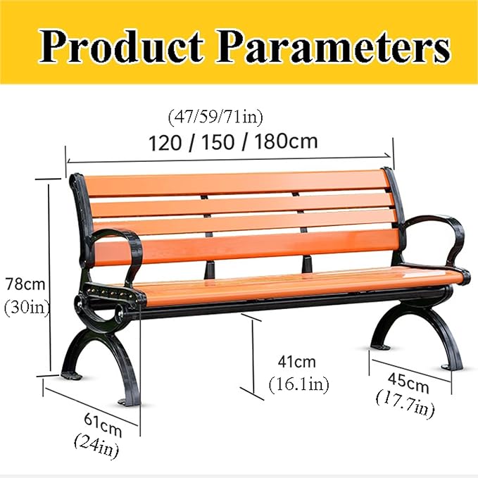 YSUEFIJO Metal Garden Benches, All-Weather Outdoor Bench, Wood Front Porch Benches, Cast Iron Steel Frame Chair, Waterproof Patio Bench, Holds Up to 705 Lbs, for Picnic Camping Dining Party