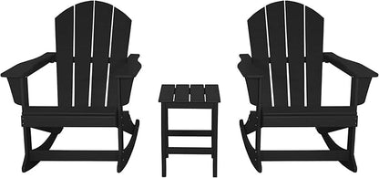 WO WESTIN OUTDOOR HDPE Laguna Outdoor Rocking Poly Adirondack Chair with Side Table 3-Piece Set, Black