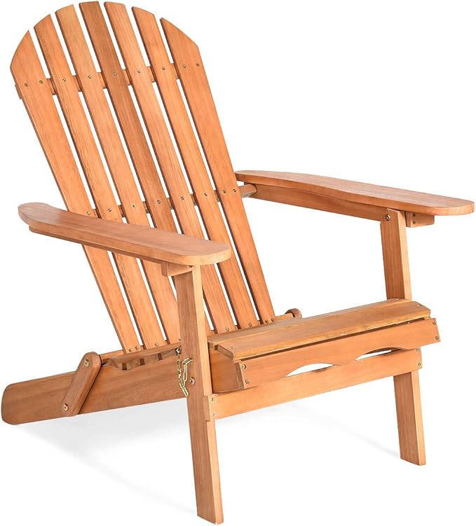 Giantex Wooden Adirondack Chair Outdoor Lounger Chair, Folding Adirondack Chairs 400 lbs Weight Capacity for Patio, Garden, Deck, Porch, Lawn, Oversized Backyard Seating Fire Pit Chairs