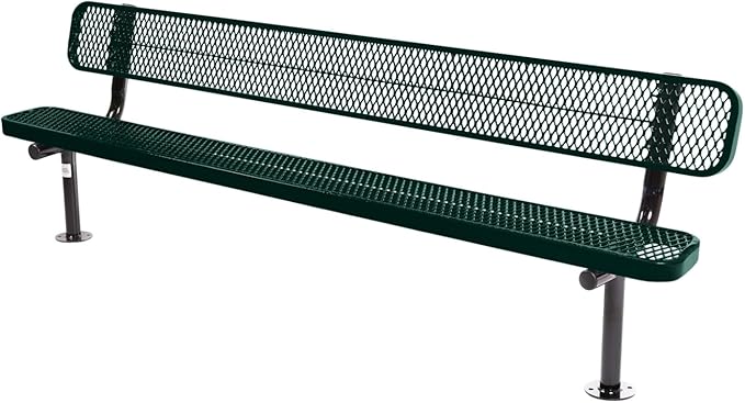 COATEDOUTDOORFURNITURE Coated Outdoor Furniture Heavy-Duty Outdoor Bench Thermoplastic Coated, Expanded Metal, Commercial-Grade Seating, Made in America (Surface with Back, 8 Ft, Dark Green)