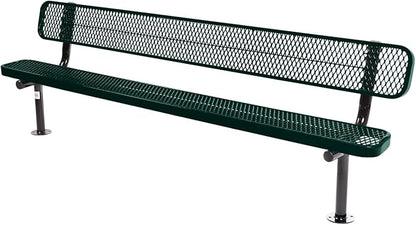 COATEDOUTDOORFURNITURE Coated Outdoor Furniture Heavy-Duty Outdoor Bench Thermoplastic Coated, Expanded Metal, Commercial-Grade Seating, Made in America (Surface with Back, 8 Ft, Dark Green)