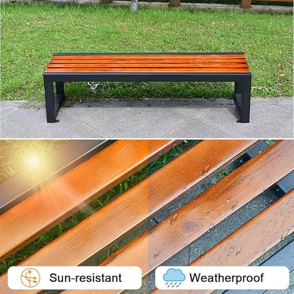 Porch Benches Outdoor Patio Seating Weatherproof Garden Bench 31" Metal Frame Park Bench for Yard Patio Entryway Outside(Brown,Length 47")