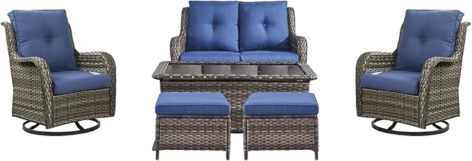 Patio Furniture Swivel Chairs Set - 6 Piece Wicker Rattan Outdoor Sectional Conversation Sets with 2 Swivel Rocking - Photo 1
