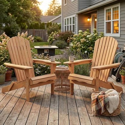Premium Folding Adirondack Chairs Set of 2 - Solid Cedar Wood Outdoor Lounge Chairs with Embossed Wood Grain, Weather Resistant Patio Furniture for Garden, Poolside, Fire Pit & Backyard