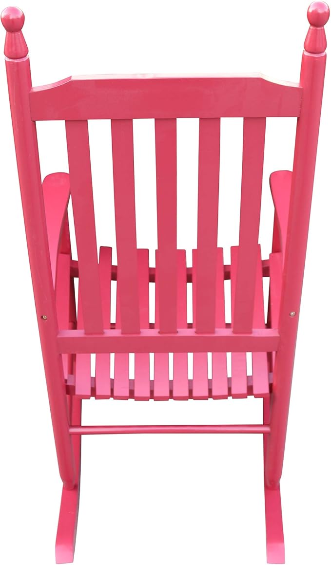 Wood Rocking Chair with High Back and Armrest for Indoor Outdoor Use, Wooden Frame Patio Porch Rocking Chair with Rocker, Front Porch Chairs for Deck Garden Lawn Balcony Backyard, Red