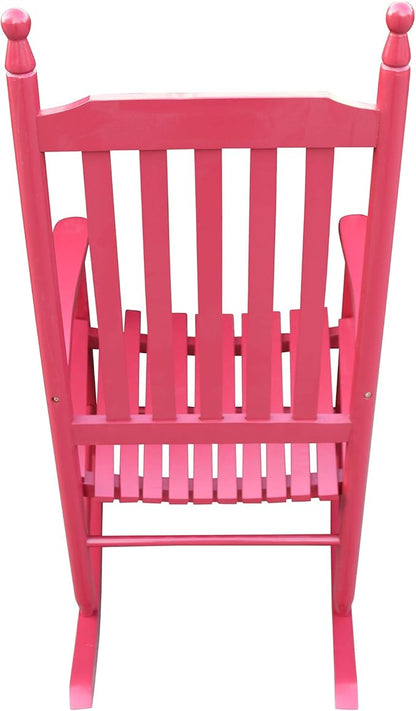 Wood Rocking Chair with High Back and Armrest for Indoor Outdoor Use, Wooden Frame Patio Porch Rocking Chair with Rocker, Front Porch Chairs for Deck Garden Lawn Balcony Backyard, Red