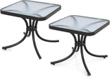 Tangkula Outdoor Side Table, 20 Inches Square End Table with Tempered Glass Top, Metal Frame - Photo 1