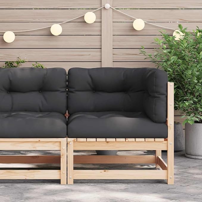 Single Rustic Pine Patio Sectional Sofa 28 lb Anthracite Cushions 10.9 in Modular Outdoor Couch for Garden Balcony Porch and Terrace Use