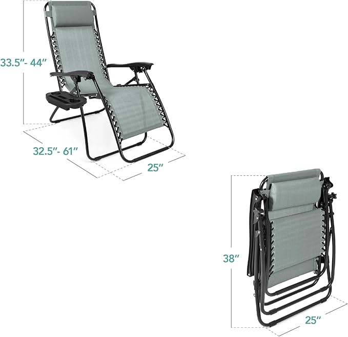 Best Choice Products Set of 2 Adjustable Steel Mesh Zero Gravity Lounge Chair Recliners w/Pillows and Cup Holder Trays - Photo 3
