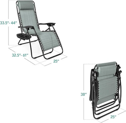 Best Choice Products Set of 2 Adjustable Steel Mesh Zero Gravity Lounge Chair Recliners w/Pillows and Cup Holder Trays - Stardew