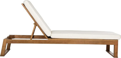 SAFAVIEH Outdoor Collection Solano Natural Brown Solid Wood/Beige Cushion Patio Adjustable Chaise Lounge Chair (PAT7024A)