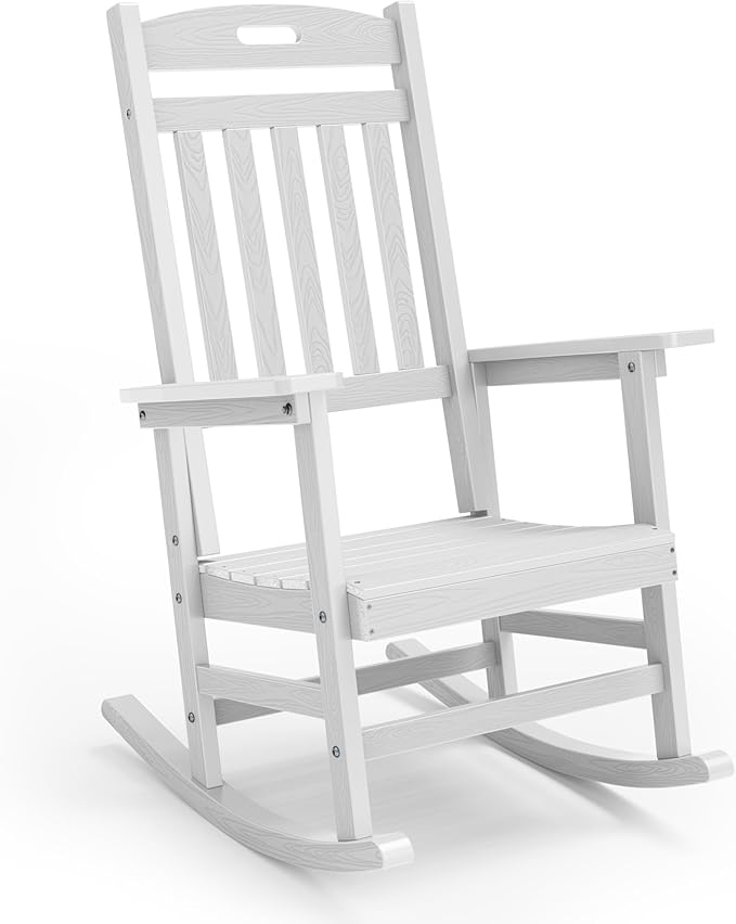 YEFU Outdoor Rocking Chair Porch: Patio Rocking Chair for Adult, Outdoor Rocker Weather Resistant, Easy to Assemble, Safe&Comfortable, White