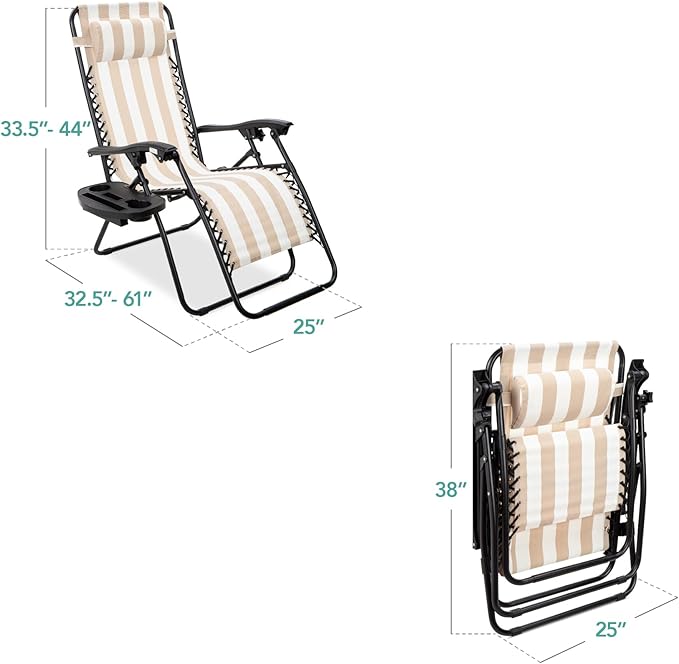 Best Choice Products Set of 2 Adjustable Steel Mesh Zero Gravity Lounge Chair Recliners w/Pillows and Cup Holder Trays - Photo 3