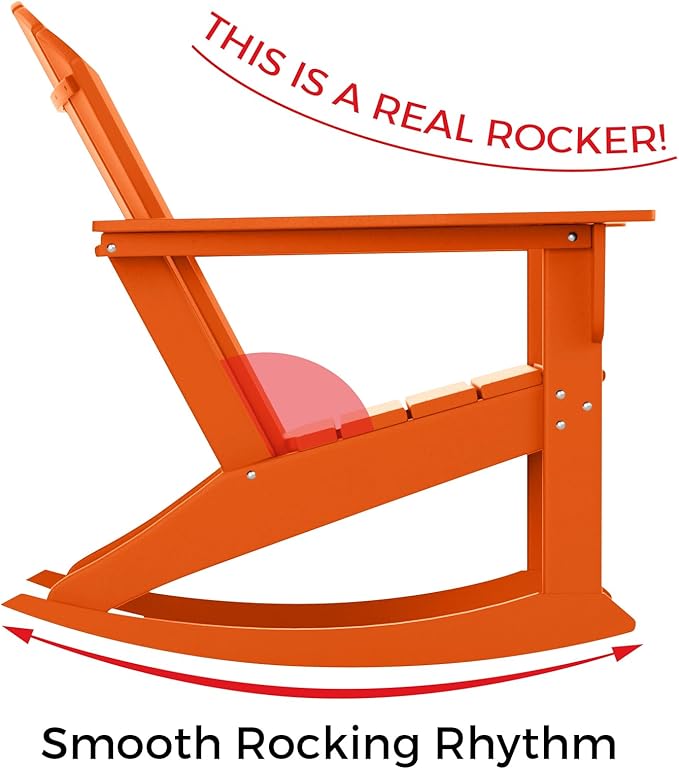Costaelm Outdoor Adirondack Chair, All Weather Resistant Lawn Chairs Balcony Chair and Fire Pit Chairs, Deck Chairs Outdoor Porch Rocking Chair High Back HDPE Poly Lumber, Orange