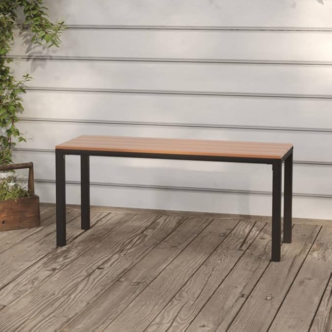 vidaXL Patio Bench 43.3" - Durable and Weather-Resistant Steel and WPC Material, Brown and Black Outdoor Seating