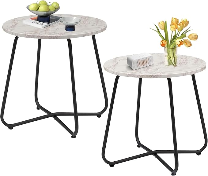 VECELO 2 Set Outdoor Side Table, 17.7 inch Small Round Patio Table - Photo 1