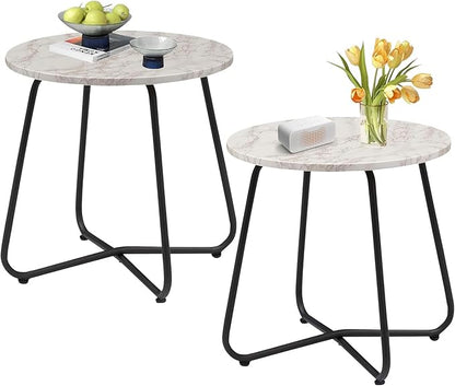 VECELO 2 Set Outdoor Side Table,17.7 inch Small Round Patio Table,Waterproof Wood Table with Weather Resistant Steel Adjustable for Living Room Bedroom Garden Yard Balcony Porch Poolside