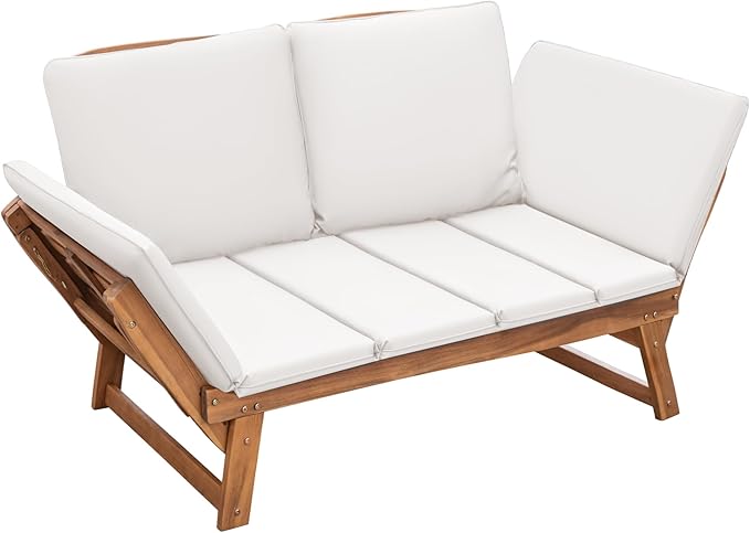 Devoko Outdoor Couch Acacia Wood Patio Couch with Adjustable Armrests - Photo 7