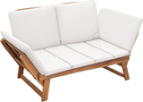 Devoko Outdoor Couch Acacia Wood Patio Couch with Adjustable Armrests - Photo 7