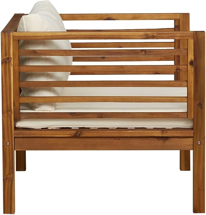 Cream White Acacia Wood Garden Chair 27.2x28.7x24.6 in with Oiled Finish and Outdoor Cushion Compact Patio Seating for - Photo 4
