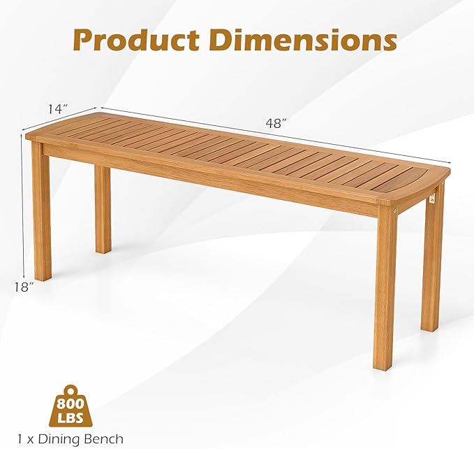 HAPPYGRILL Outdoor Acacia Wood Bench, Patio Dining Picnic Bench for Entryway Garden Poolside Balcony, 800 LBS Max Load (1)