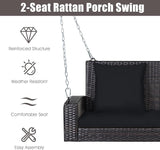 Tangkula 2-Person Wicker Porch Swing, Patiojoy Outdoor Rattan Hanging Swing Bench W/ 2 Back Cushions & 1 Seat Cushion - Photo 6