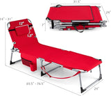 GYMAX Tanning Chair, 330LBS Beach Lounge Chair with Face Arm Hole & Hand Shoulder Strap, Folding Layout Sunbathing Chair - Photo 3