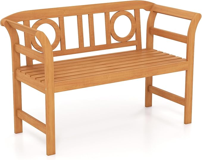 RELAX4LIFE Acacia Wood Outdoor Bench - 2 Person Patio Loveseat with Backrest and Armrests, 47 inch Garden Bench for Porch, Backyard, Poolside and Lawn, 800 lbs Weight Capacity