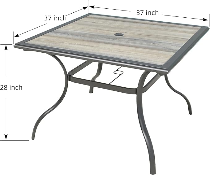 37" Squre PVC Patio Dining Table with Umbrella Hole for Backyard Bistro Outdoor Furniture - Black