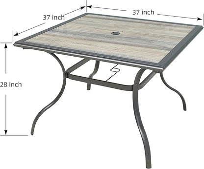 37" Squre PVC Patio Dining Table with Umbrella Hole for Backyard Bistro Outdoor Furniture - Black