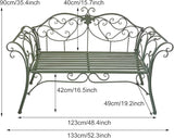 Yellow Retro Metal Garden Bench, 2-Seater Loveseat with Curved Backrest & Armrests, Outdoor Furniture for Park, Yard - Photo 2