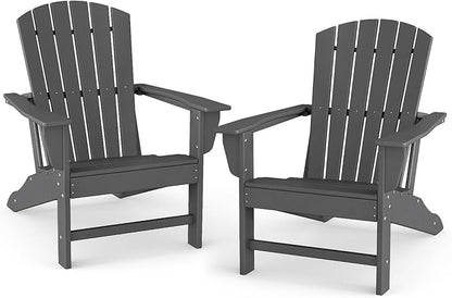 BRIOPAWS Adirondack-Chairs-Set of 2 | Oversized | Fire Pit Chair | HDPE Plastic | All Weather | for Deck Outdoor Poolside Campfire | Grey