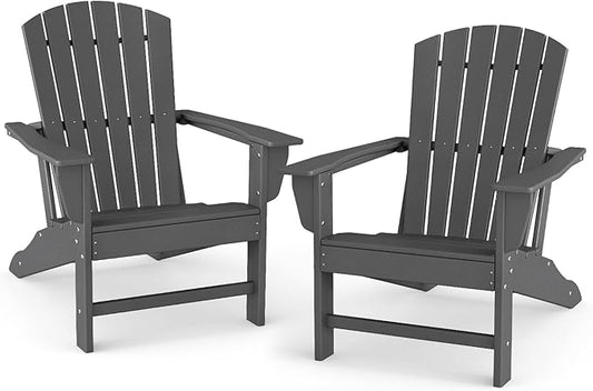 BRIOPAWS Adirondack-Chairs-Set of 2 | Oversized | Fire Pit Chair | HDPE Plastic | All Weather | for Deck Outdoor Poolside Campfire | Grey