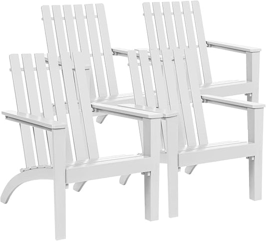 Giantex Adirondack Chair Set of 4 Acacia Wood Outdoor Chairs, 350 lbs Weight Capacity, Weather Resistant Campfire Chairs for Lawn Seating, Garden, Poolside, Balcony, Patio Lounger, White