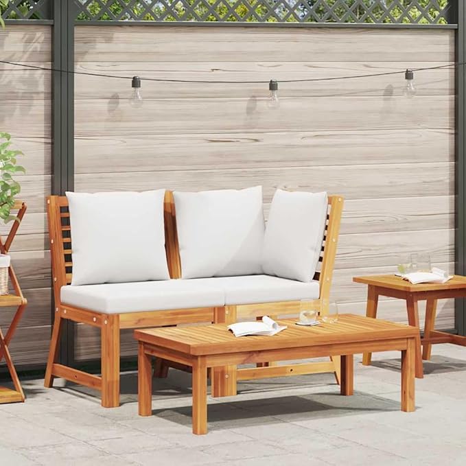 3-Piece Garden Lounge Set Cream and Acacia Wood Outdoor Furniture with Weather-Resistant Cushions - Photo 1