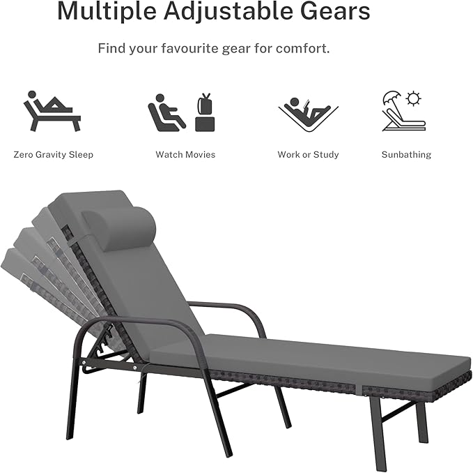 Patio Chaise Lounge Set 3 Pieces Pool Lounge Chairs - Photo 4
