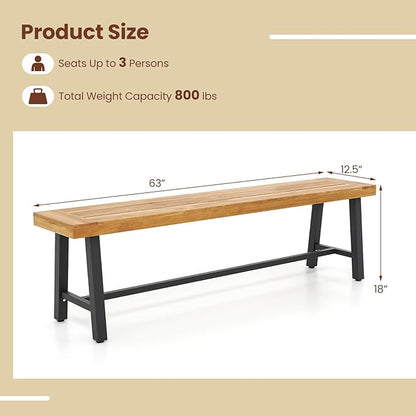 RELAX4LIFE 63’’ Outdoor Bench Acacia Wood - 3-Person Backless Patio Benches with Heavy Duty Metal Frame, Wooden Picnic Dining Garden Bench for Outside Backyard Park Porch, 800 LBS Weight Capacity (2)