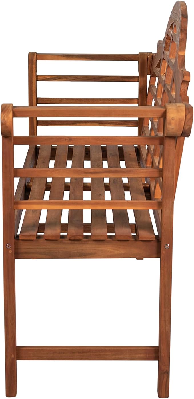 Eyely HNB103A Lucy 51.2" 3-Seat Arched 600-Lbs Support Acacia Wood Outdoor Garden Patio Bench for Garden, Lawn, Backyard, Pool, Deck, Beach, Firepit, Teak