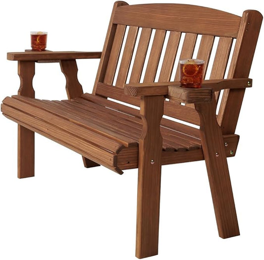Amish Casual Heavy Duty 800 Lb Mission Pressure Treated Garden Bench with Cupholders (4 Foot, Oak Stain)