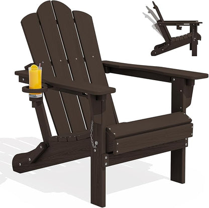 KINGYES Adjustable Folding Adirondack Chair, 3-Position Reclining Adirondack Chairs with Cup Holder, HDPE All-Weather Oversized Adirondack for Outdoor, Patio, Fire Pit, Coffee