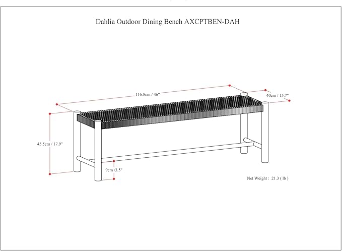 SIMPLIHOME Dahlia SOLID ACACIA WOOD 18 inch x 46 inch Contemporary Outdoor Indoor Bench in Natural Taupe for the Garden