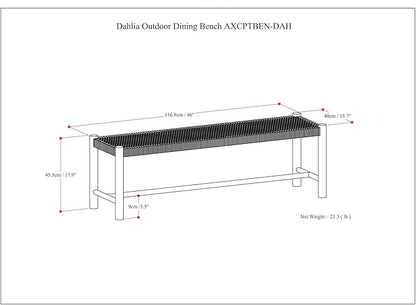 SIMPLIHOME Dahlia SOLID ACACIA WOOD 18 inch x 46 inch Contemporary Outdoor Indoor Bench in Natural Taupe for the Garden