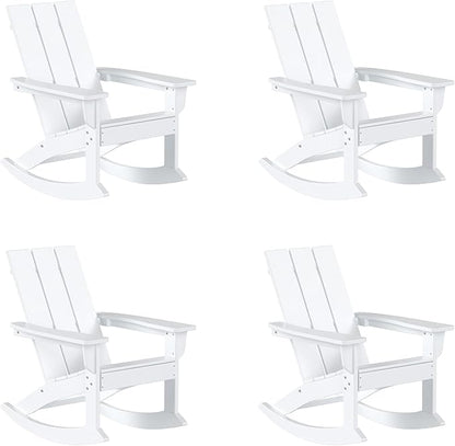 WestinTrends Ashore Patio Rocking Chairs Set of 4, All Weather Poly Lumber Plank Adirondack Rocker Chair, Modern Farmhouse White Rocking Chairs for Porch Garden Backyard and Indoor