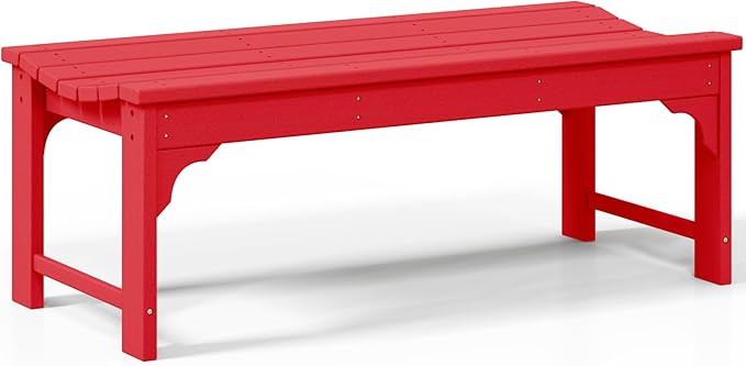 Costaelm Outdoor Benches Weatherproof, All Weather Resistant Park Bench Poly Lumber Backless Garden Bench Seat for Entryway Front Porch, Red