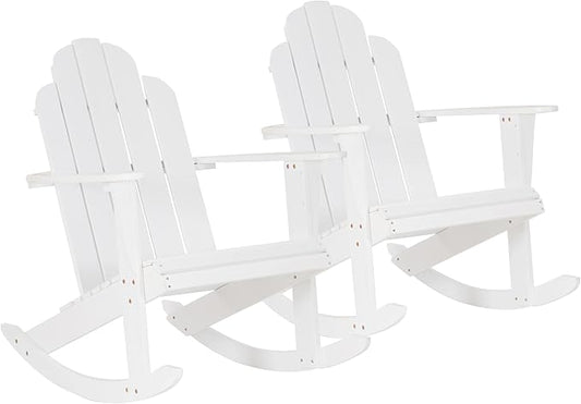 Jayde White Solid Wood Outdoor Adirondack Rocking Chair Set of 2 by Linon